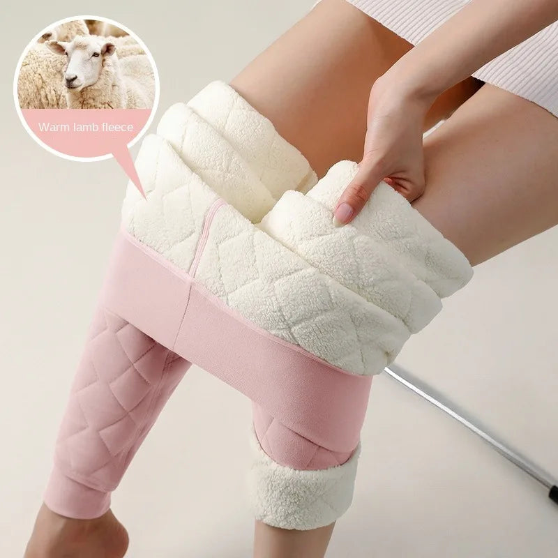 Legging Velours Taille Haute Femme Rose Doublé Polaire Chaud Hiver