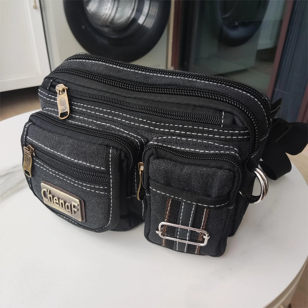 FXZLLQ Sac Banane Toile Multicouches Zip Poche Téléphone