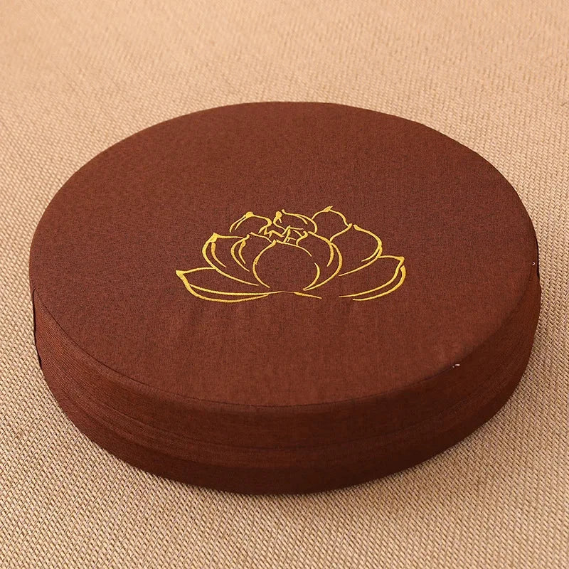 Meditationskissen, Leinen-Yogakissen, 40 x 6 cm, Gold-Lila-Lotusmuster