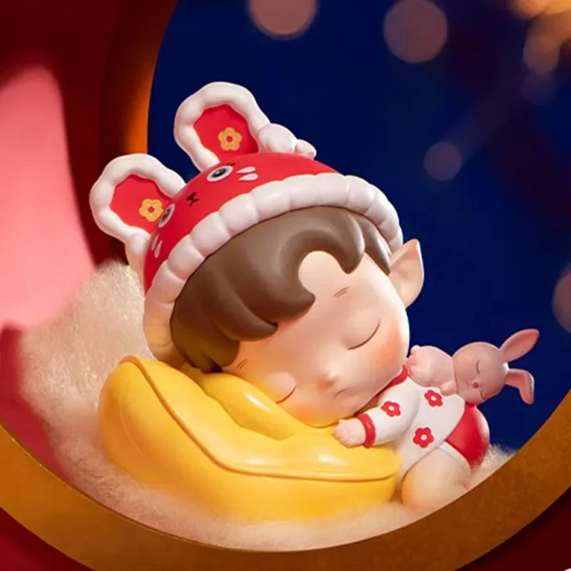 Pop Mart Kawaii PVC-Figur Braun Chinesischer Knoten Rot