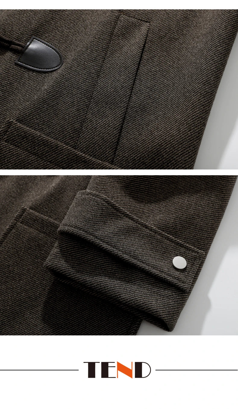 MISNIK Manteau Long Polyester Noir Café Fermeture Toggle