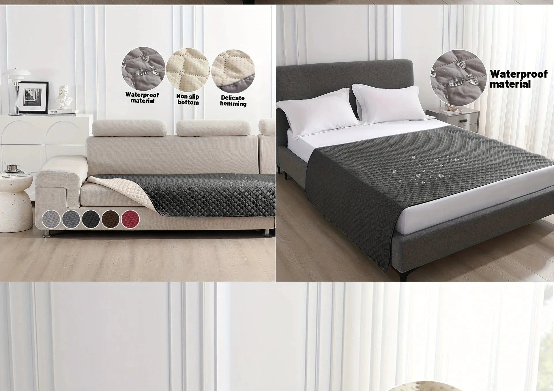 Auslaufsicherer, rutschfester und wasserdichter Hundebettbezug, grau