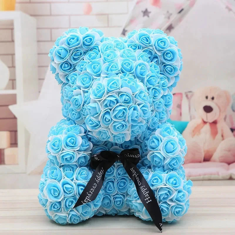 Ourson en roses éternelles avec boîte – 40 cm