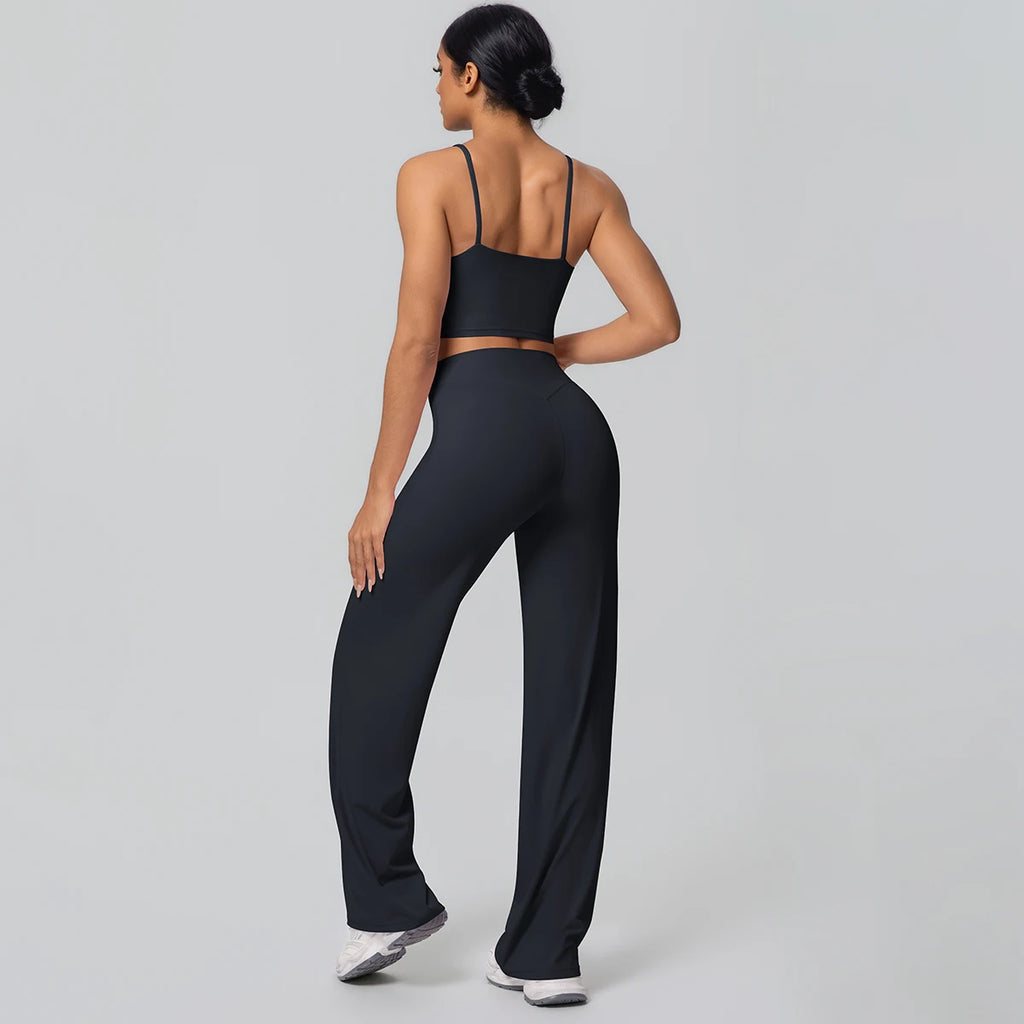 Ensemble Sport Femme Bleu Clair Dos Nu Bretelles Pantalon Taille Haute