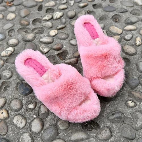 Women's Platform Slippers with Faux Fur and Thick Heel