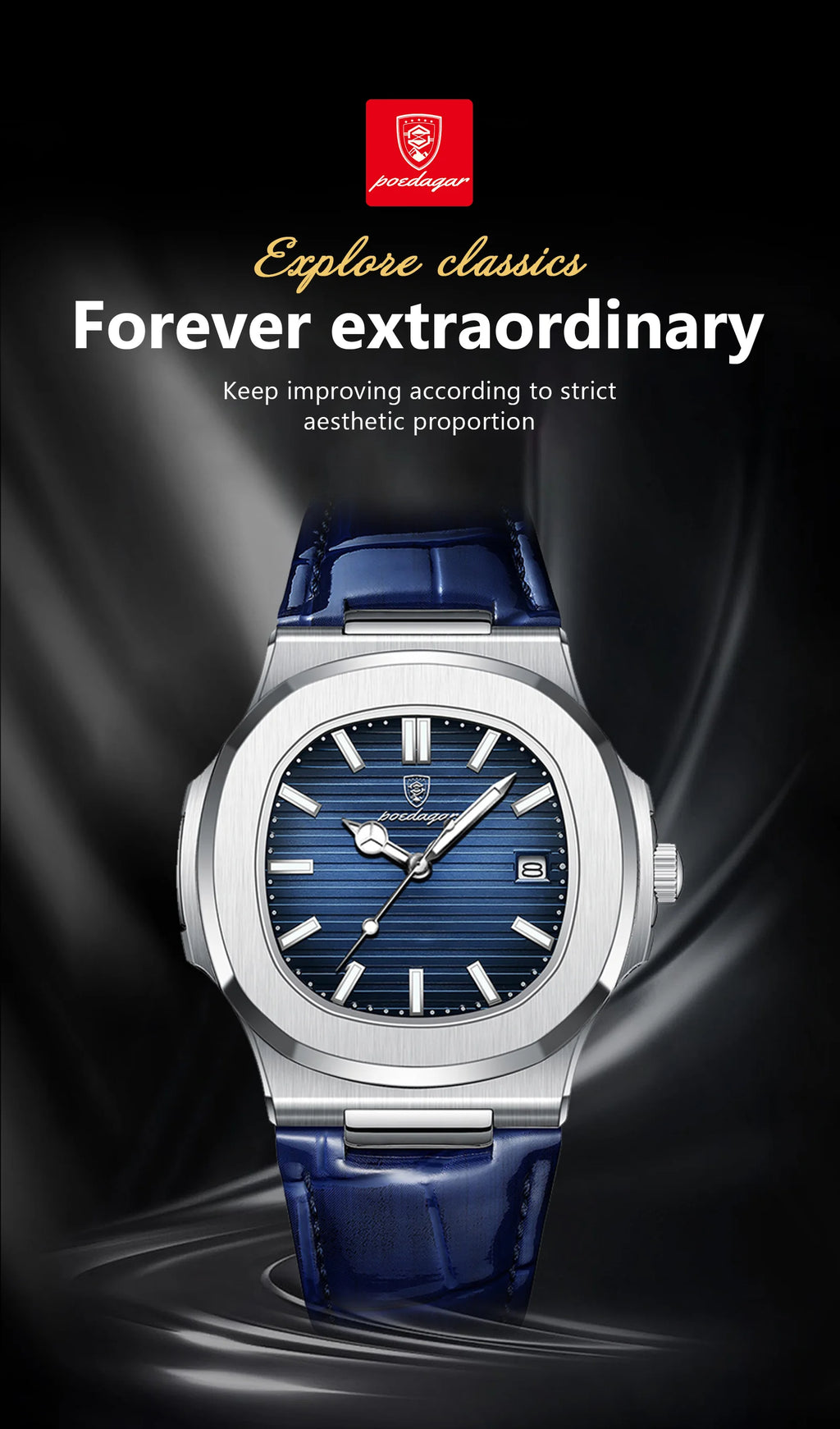 Montre Homme POEDAGAR Étanche Date Cuir Quartz Sport Chic Design Carré Moderne Masculin by LSDLBoutique.ch