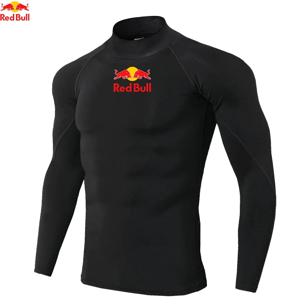 Red Bull Langarm-Kompressionsshirt Weiß Schnelltrocknend