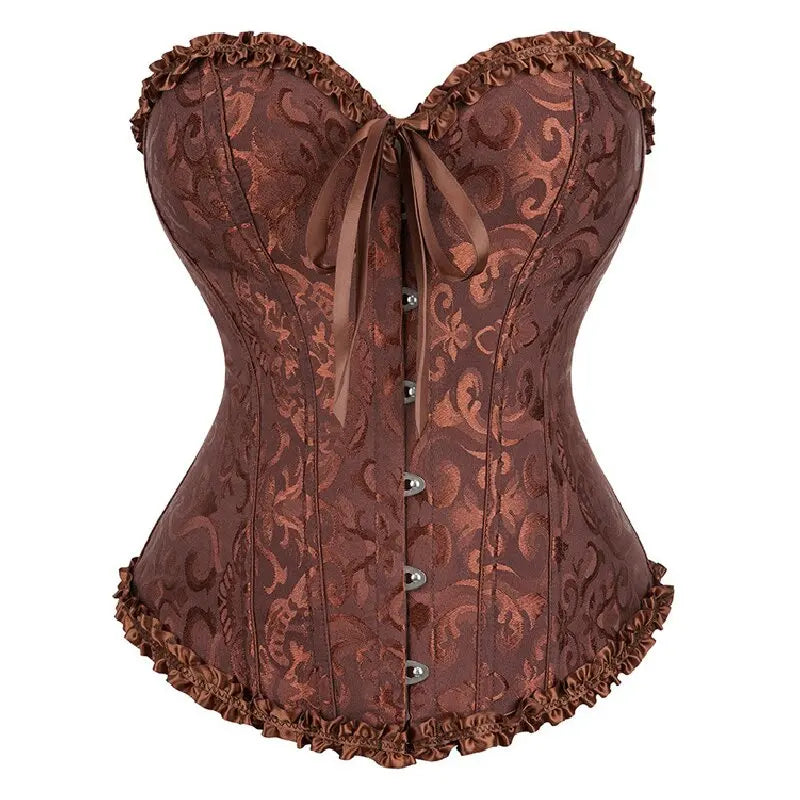 Victorian Floral Jacquard Corset – Front Busk Closure