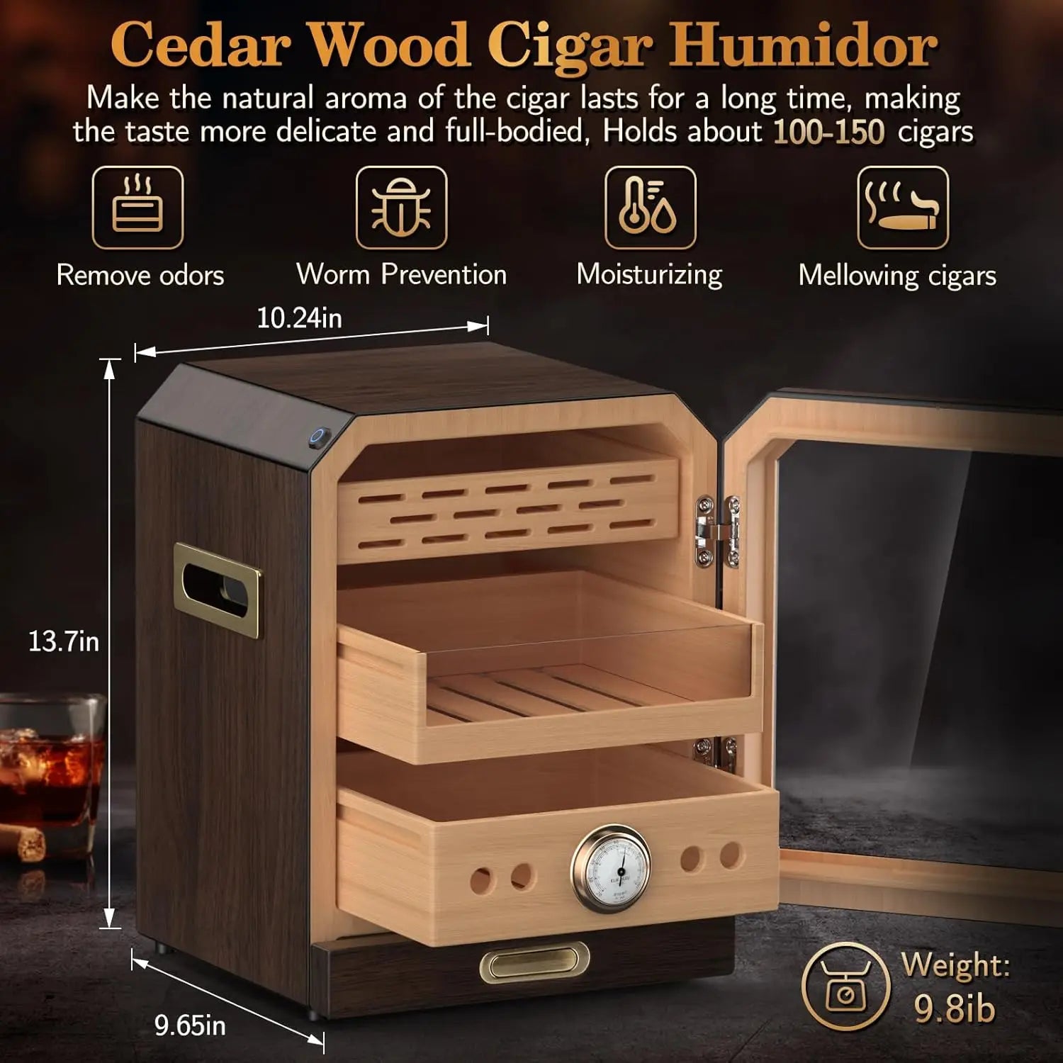 Cave A Cigares Avec Porte Magnétique Lumière LED Tiroir Accessoires En Cèdre Espagnol Pour 150 Cigares by LSDLBoutique