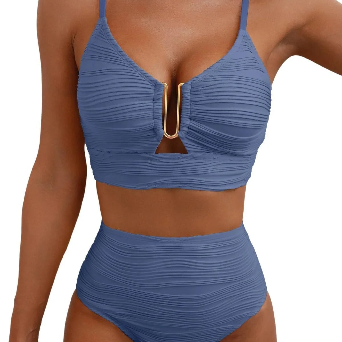 Maillot de bain deux pièces taille haute triangle – Pure Color