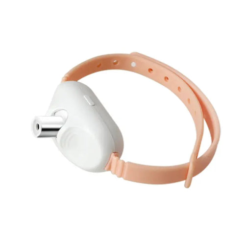 Collier laser rechargeable pour chat – sangle rose clair, boîtier blanc avec émetteur infrarouge