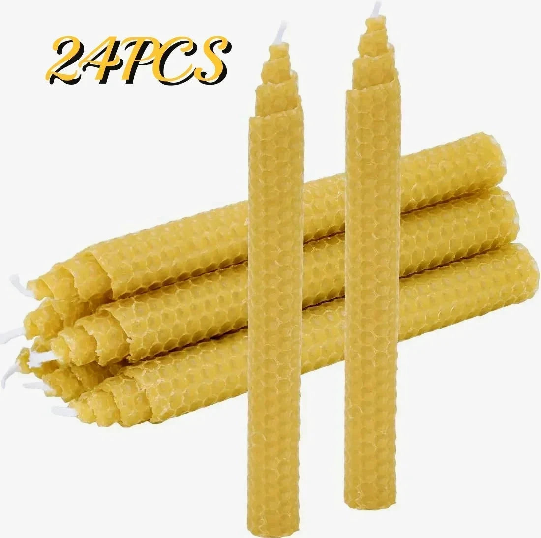 Konische Bienenwachskerzen, Bienenwabenmuster, Beige, handgefertigt