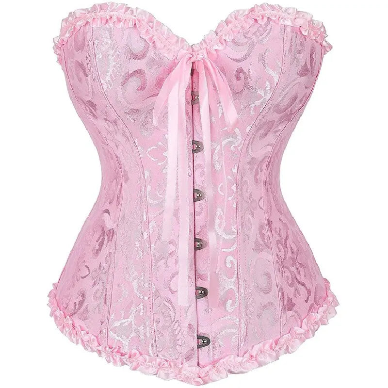 Victorian Floral Jacquard Corset – Front Busk Closure