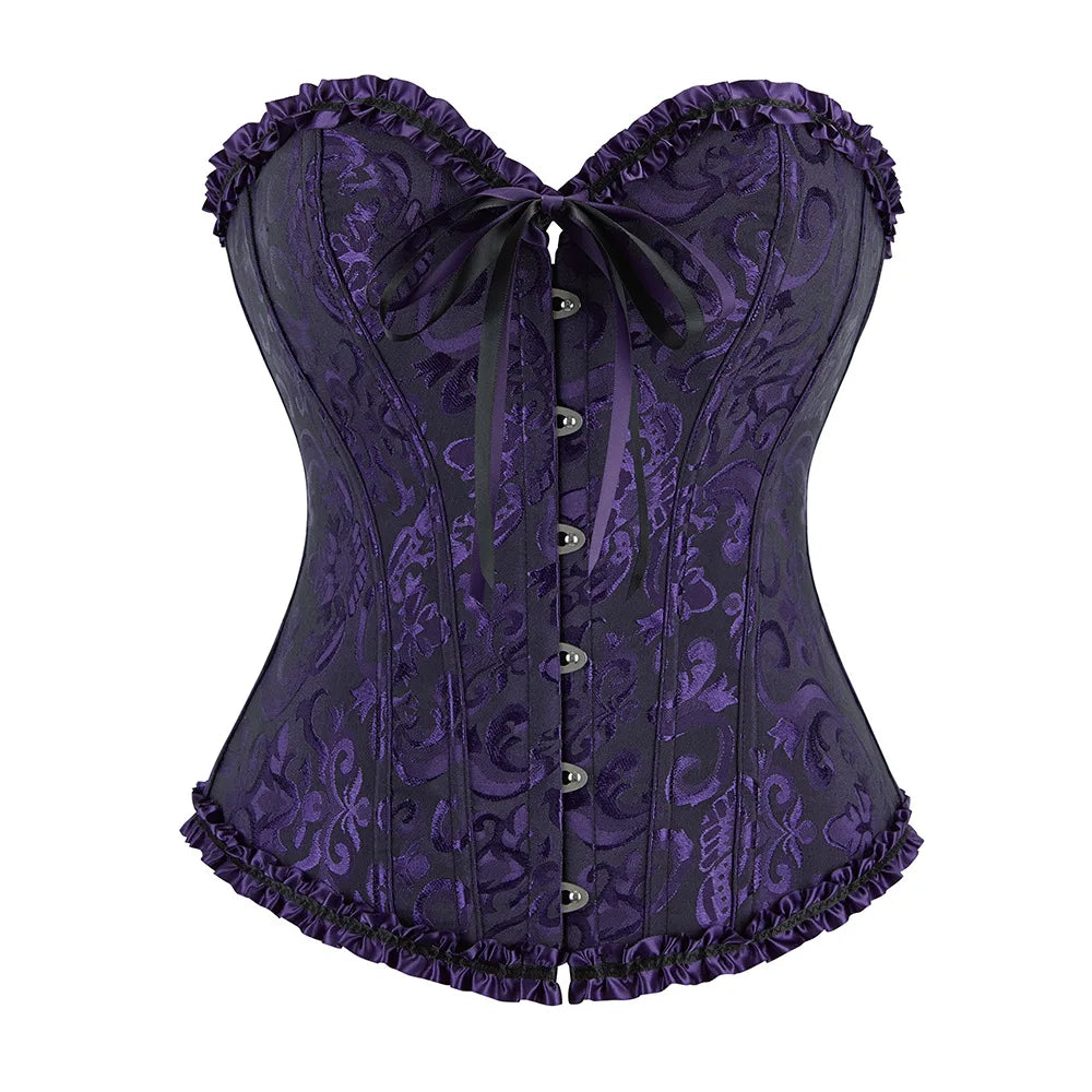 Victorian Floral Jacquard Corset – Front Busk Closure