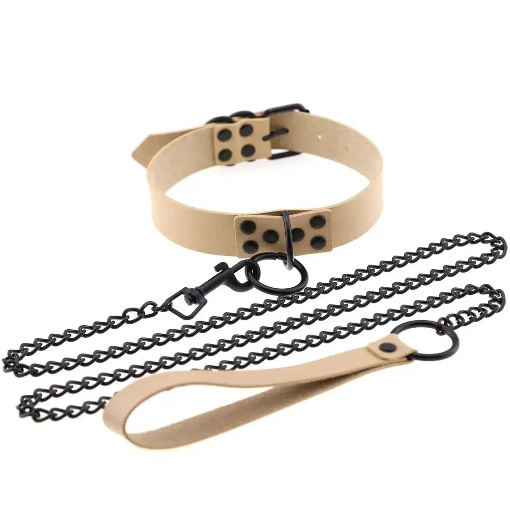 Collier de laisse en cuir synthétique style gothique punk – Decopunk