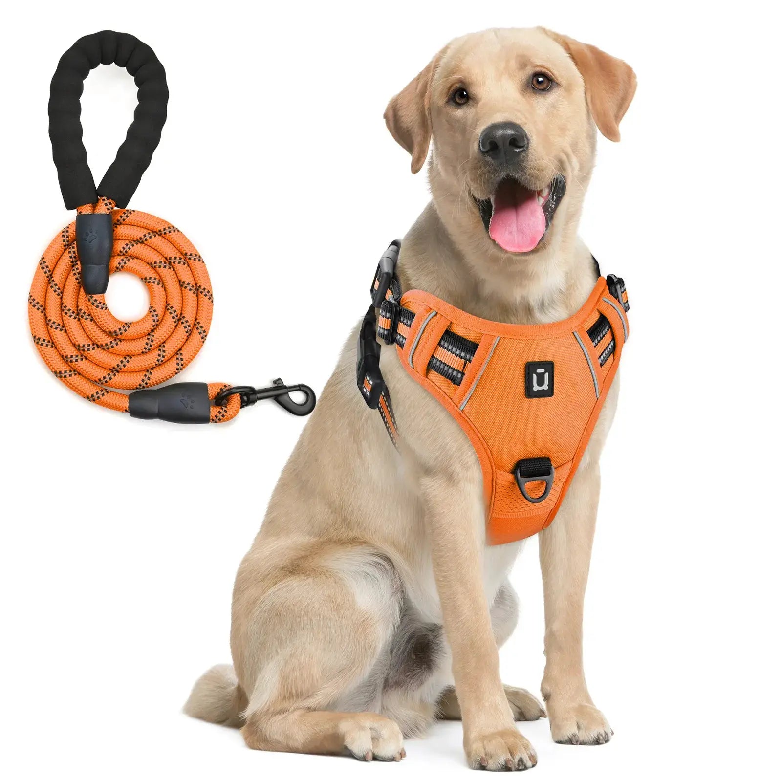 Harnais de chien orange réfléchissant avec laisse LSDLBoutique, gilet réglable en nylon