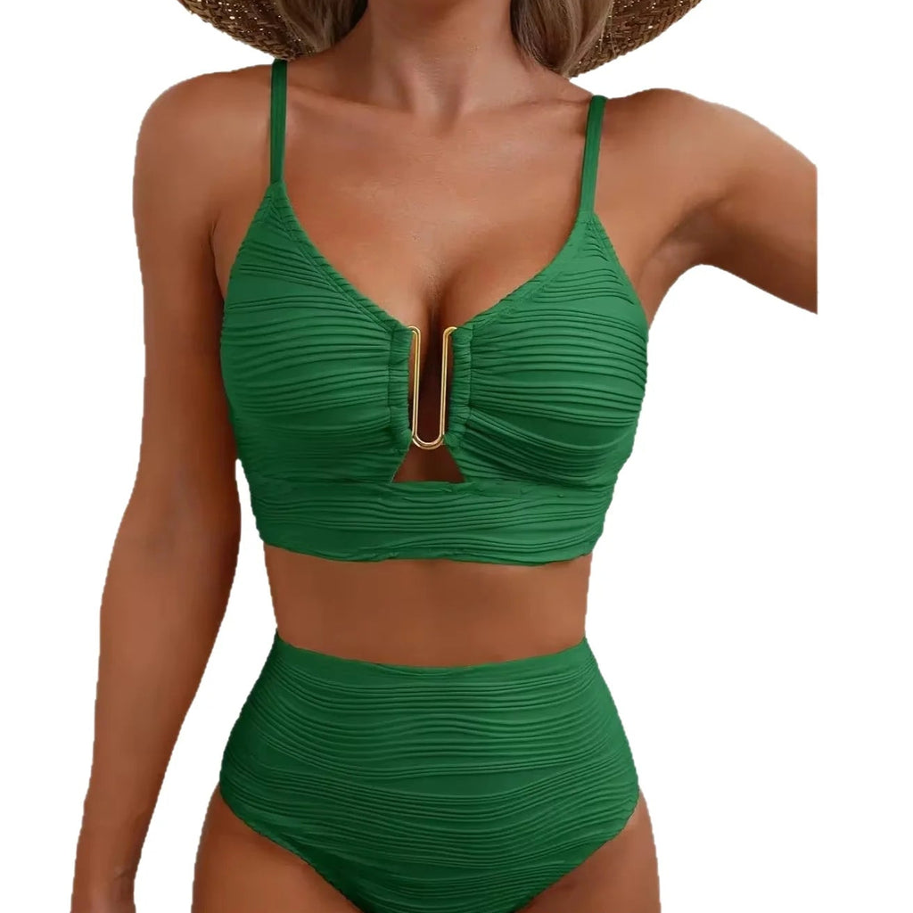 Maillot de bain deux pièces taille haute triangle – Pure Color