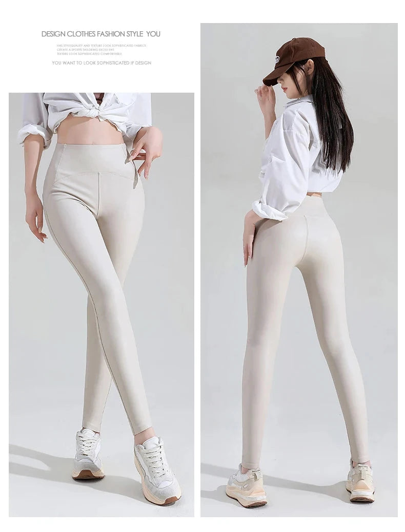 Schwarze Leggings aus PU-Leder mit Schlangenmuster und hohem Bund