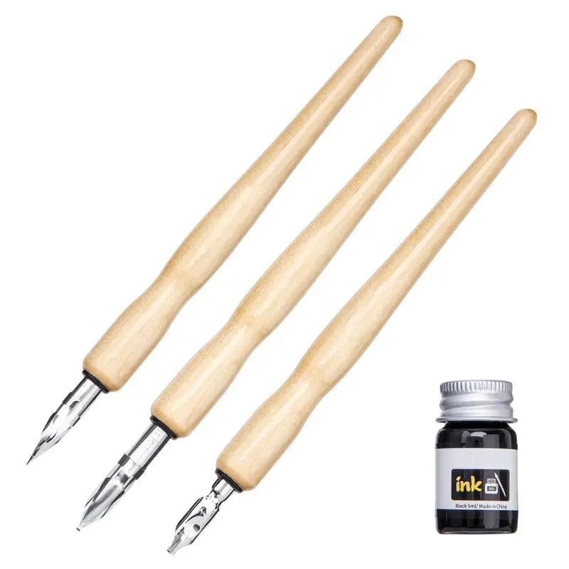 Manga Calligraphy Kit – 3 Steel Nibs, Wood Pen Holder – Comic Pro