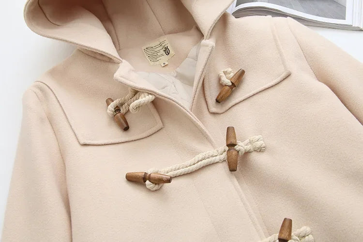 Manteau Long En Laine Avec Boutons En Bois Et Poches