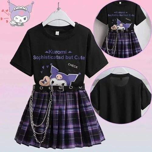 Sanrio Kuromi Kostüm Lila Faltenrock Metallkette
