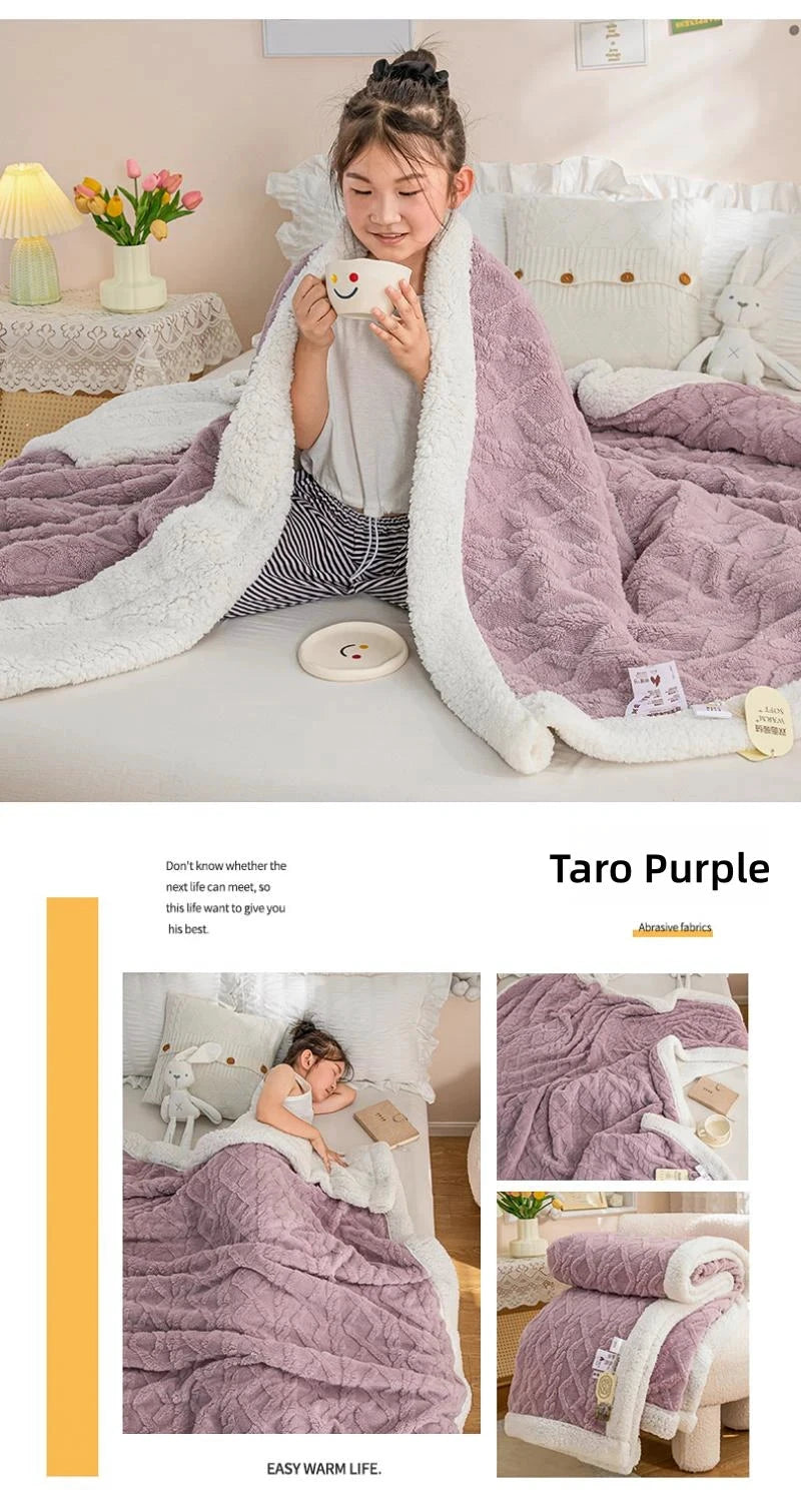 CARA CARLE Korallenfarbene Sherpa-Decke Doppelfleece