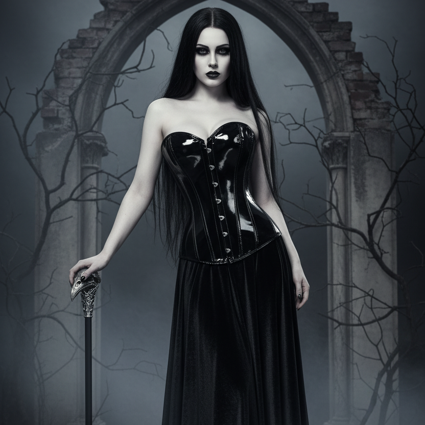 Black Vinyl Overbust Corselet – Front Zip, Back Lacing
