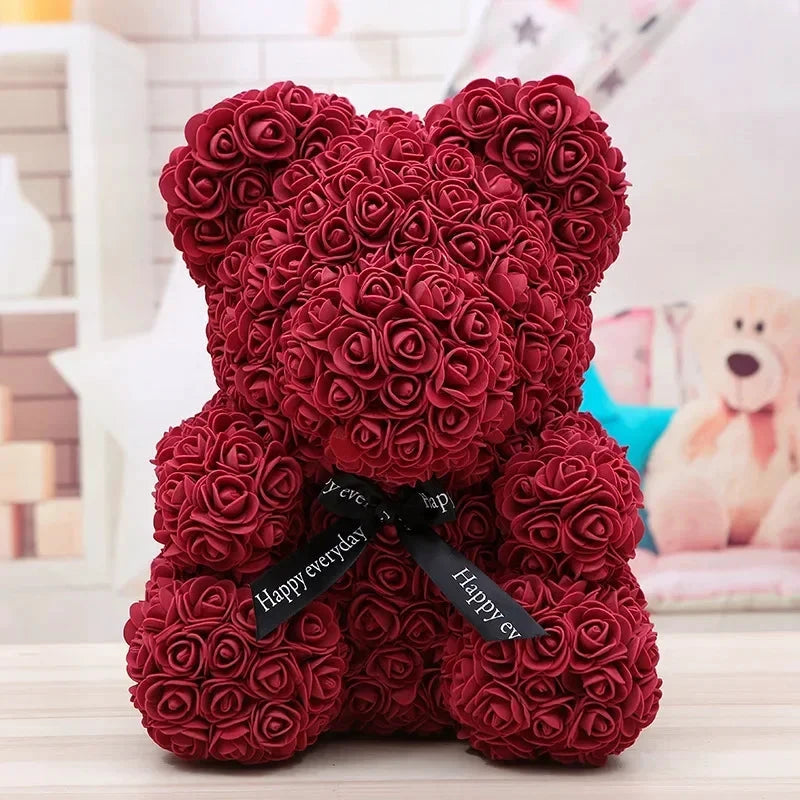 Ourson en roses éternelles avec boîte – 40 cm