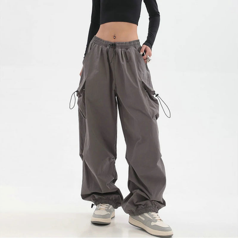 Beysaurt Damen Harajuku Baggy Cargohose mit elastischem Bund