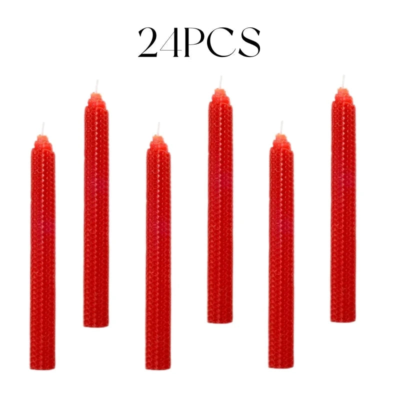 Konische Bienenwachskerzen, Bienenwabenmuster, Beige, handgefertigt