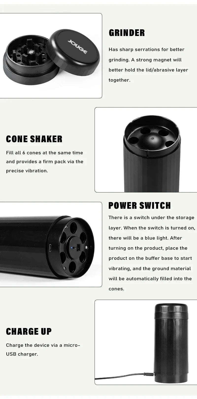 Elektrische 2-in-1-Tabakmühle, USB-aufladbar, hohe Leistung