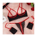 Tornova Lingerie Spitzen-Schleifen-Strumpfband Schwarz Rot