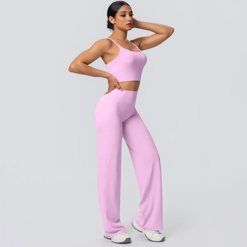 Ensemble Sport Femme Bleu Clair Dos Nu Bretelles Pantalon Taille Haute