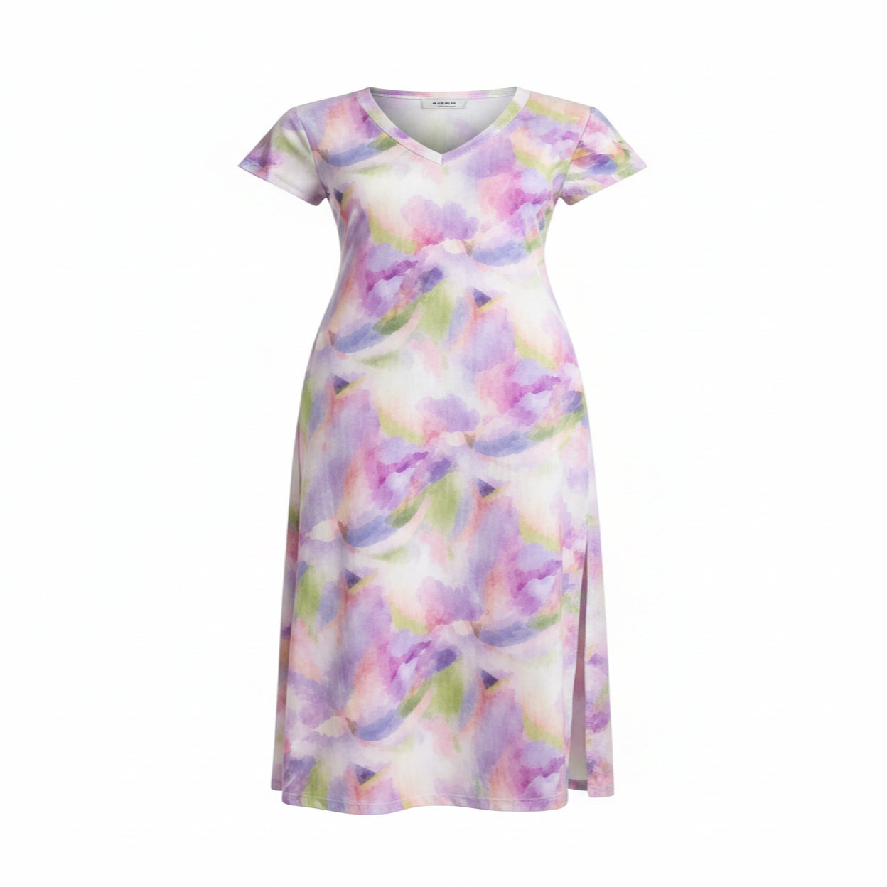 Women's Bohemian Floral Long Dress, V-Neck, Short Sleeve, Side Slit, Casual, for Beach and Travel