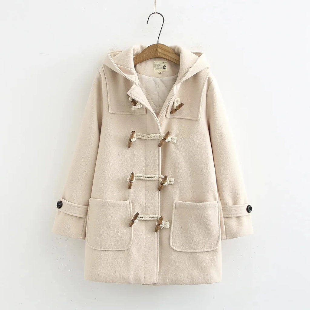 Manteau Long En Laine Avec Boutons En Bois Et Poches