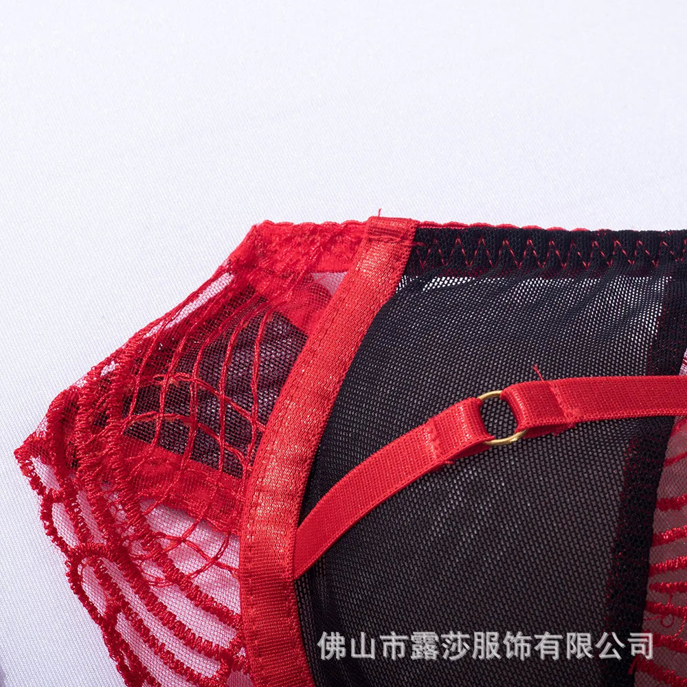 Léas Geheimnisse Roter Paisley-Spitzen-Mesh-Body rückenfrei