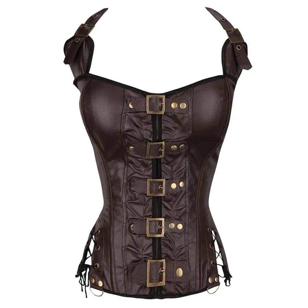 Faux Leather Backless Steampunk Corselet – Gothic Punk Style