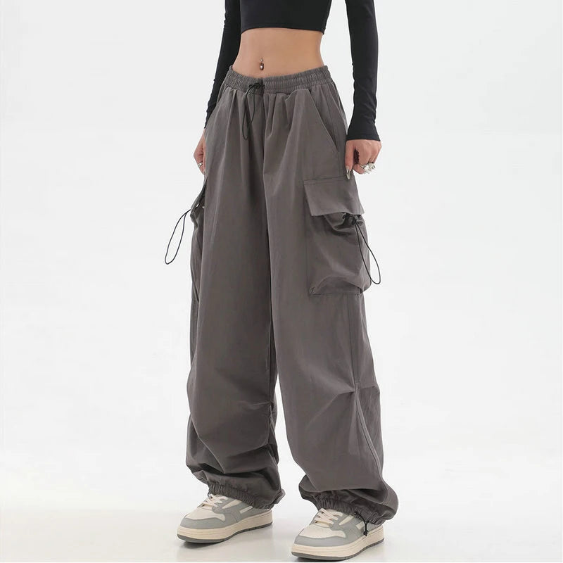 Beysaurt Damen Harajuku Baggy Cargohose mit elastischem Bund