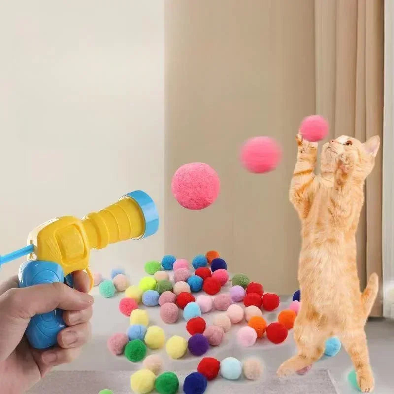 Jouet Chat Peluche Pompons Balles Extensibles Interactif