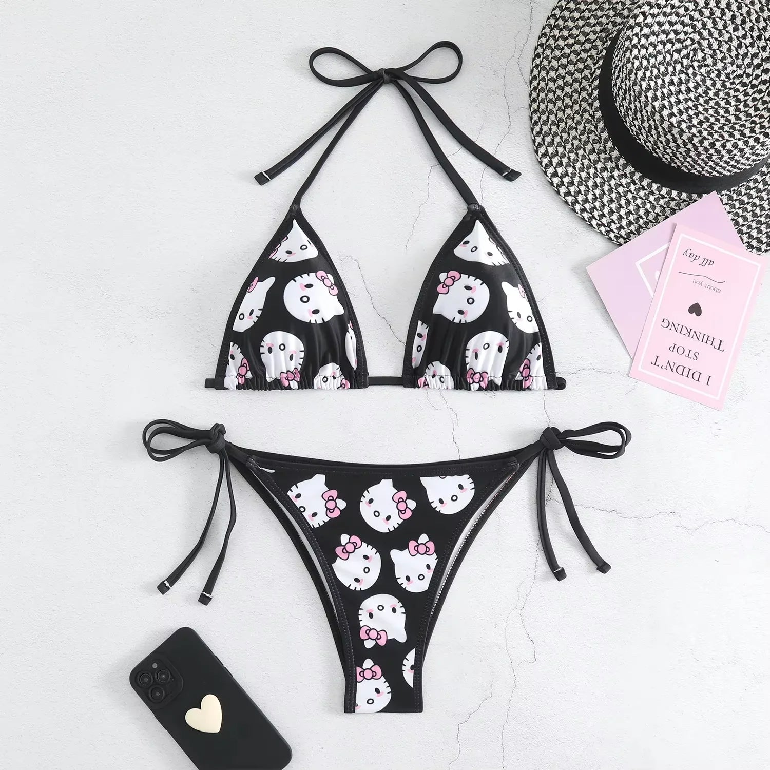 Kawaii Cosplay Two-Piece Bikini with Cat Print – Kuromi Y2K