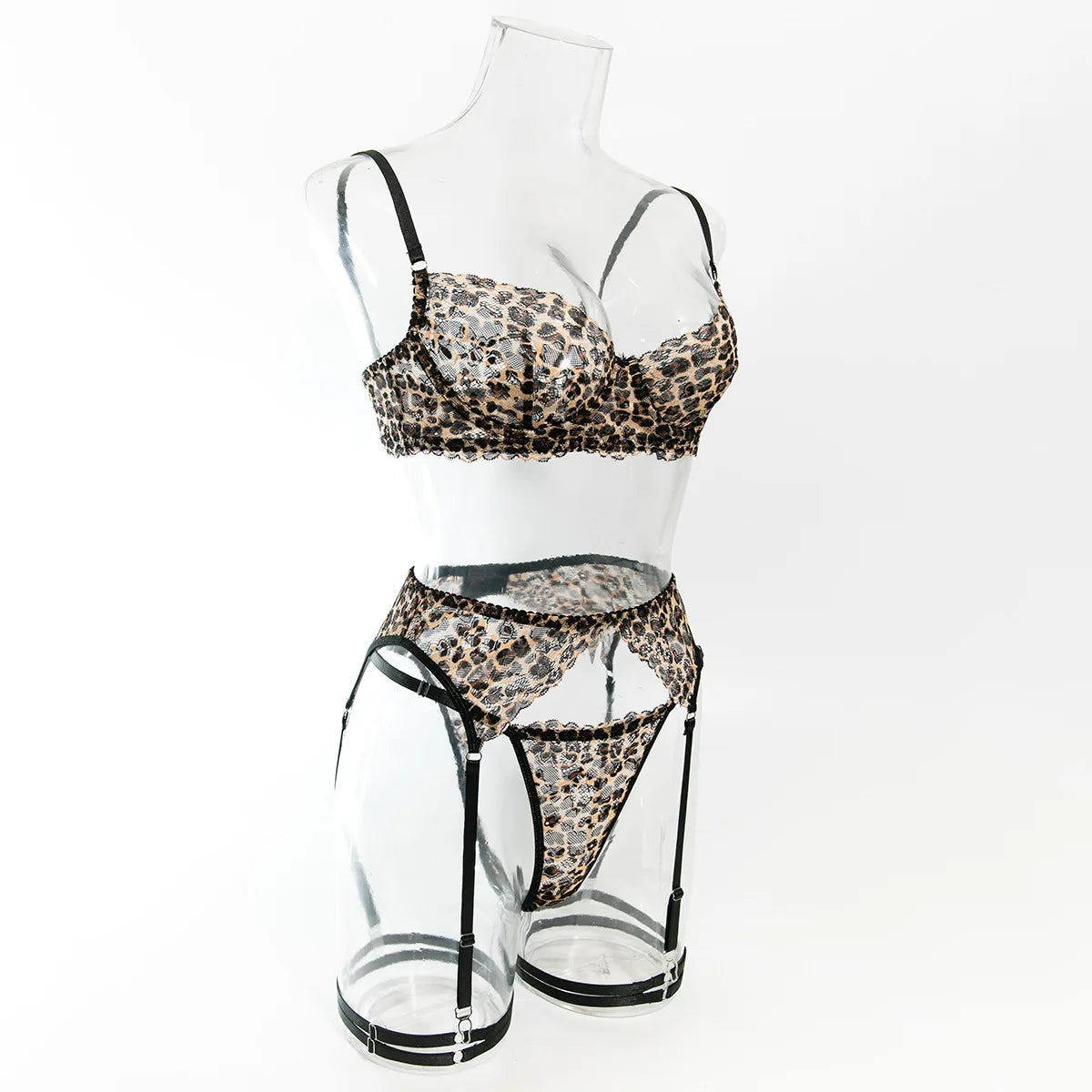 Krasapt 4-teiliges Dessous-Set mit Leopardenmuster