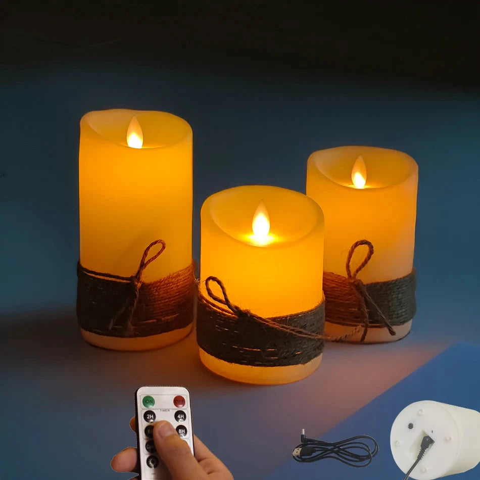 3-teiliges Set flammenloser LED-Kerzen mit USB-Fernbedienung