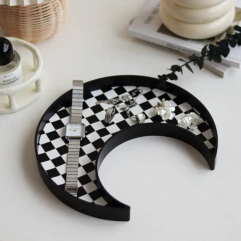 Epeiushome - Black and White Checkerboard Office Staircase, Nordic Ins Style, Square, Crescent-shaped Storage