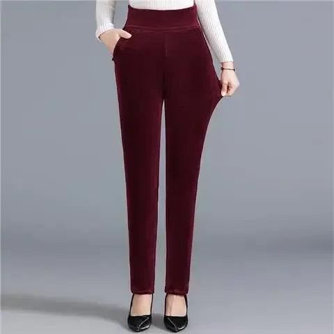 Fjadt Leggings Velours Doré Taille Haute Élastiques