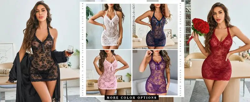 Transparente schwarze Spitzen-Dessous-Bluse mit Neckholder-Perlen