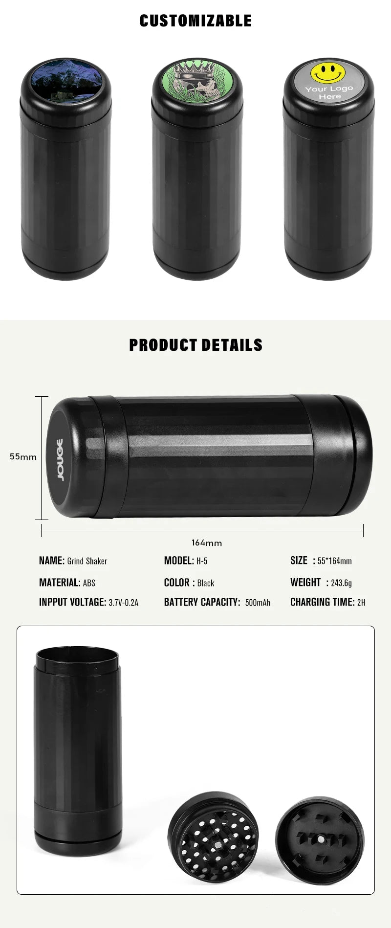 Elektrische 2-in-1-Tabakmühle, USB-aufladbar, hohe Leistung