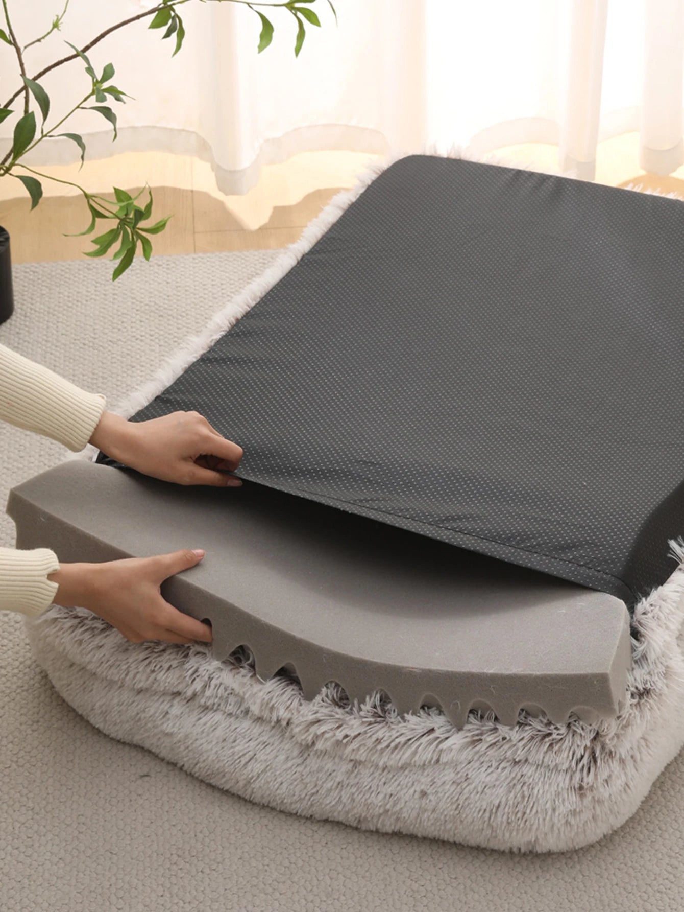 Flyffy Quadratisches Plüsch-Haustierbett, Gemütliches Grau