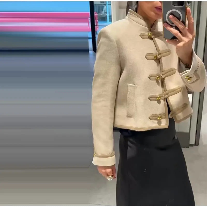 Nonen Veste Pilote Femme Polyester Marron Fermeture Éclair Revers Ample