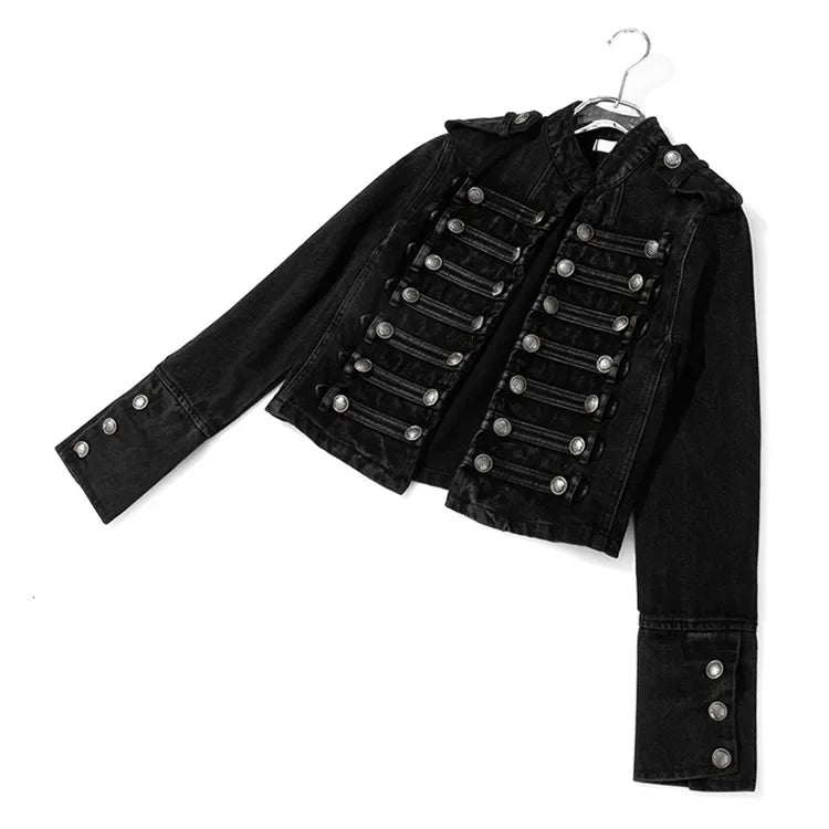 Yipn Veste Jean Courte Noir Fendue À Boutons Multiples