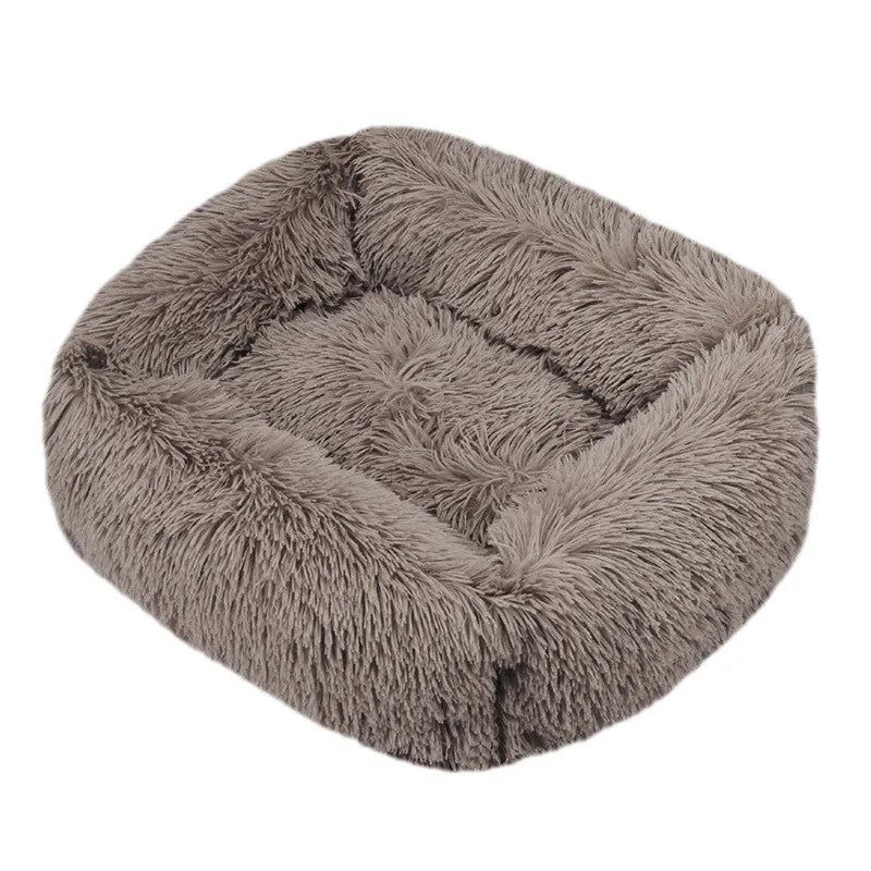 Square Plush Dog Bed, Washable, Duck Blue, Sizes XS to XL